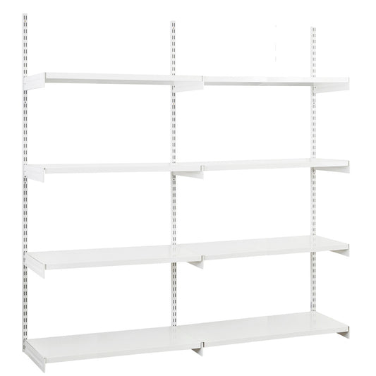 White Twin Slot Shelving Kit - H1980mm, 3 Uprights &  8 1000mm White Steel Shelves