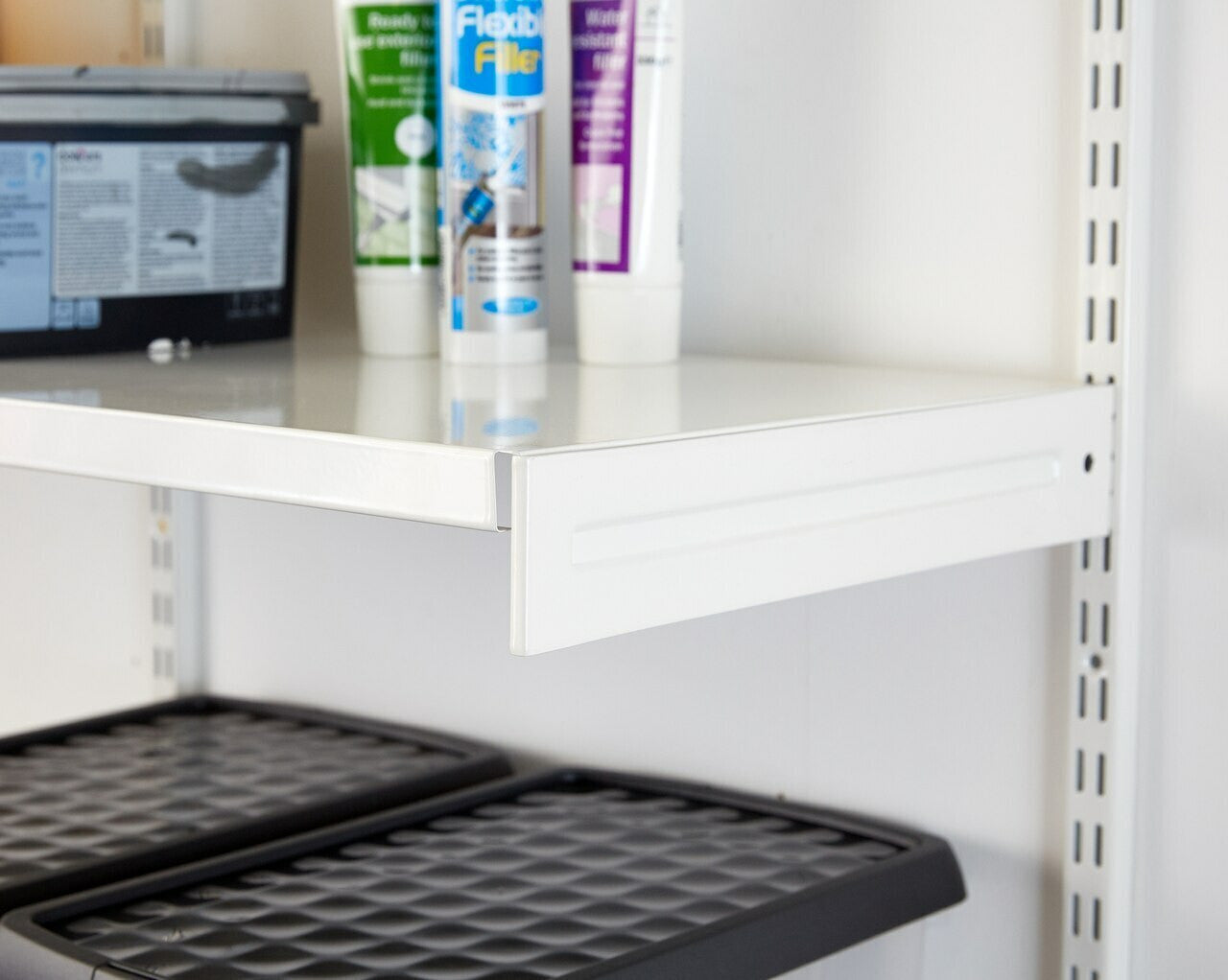 White Twin Slot Shelving Kit - H1980mm, 3 Uprights & 10x 1000mm White Steel Shelves