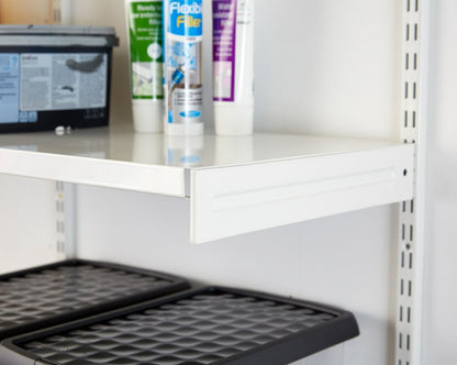 White Twin Slot Shelving Kit - H1980mm, 3 Uprights & 10x 1000mm White Steel Shelves