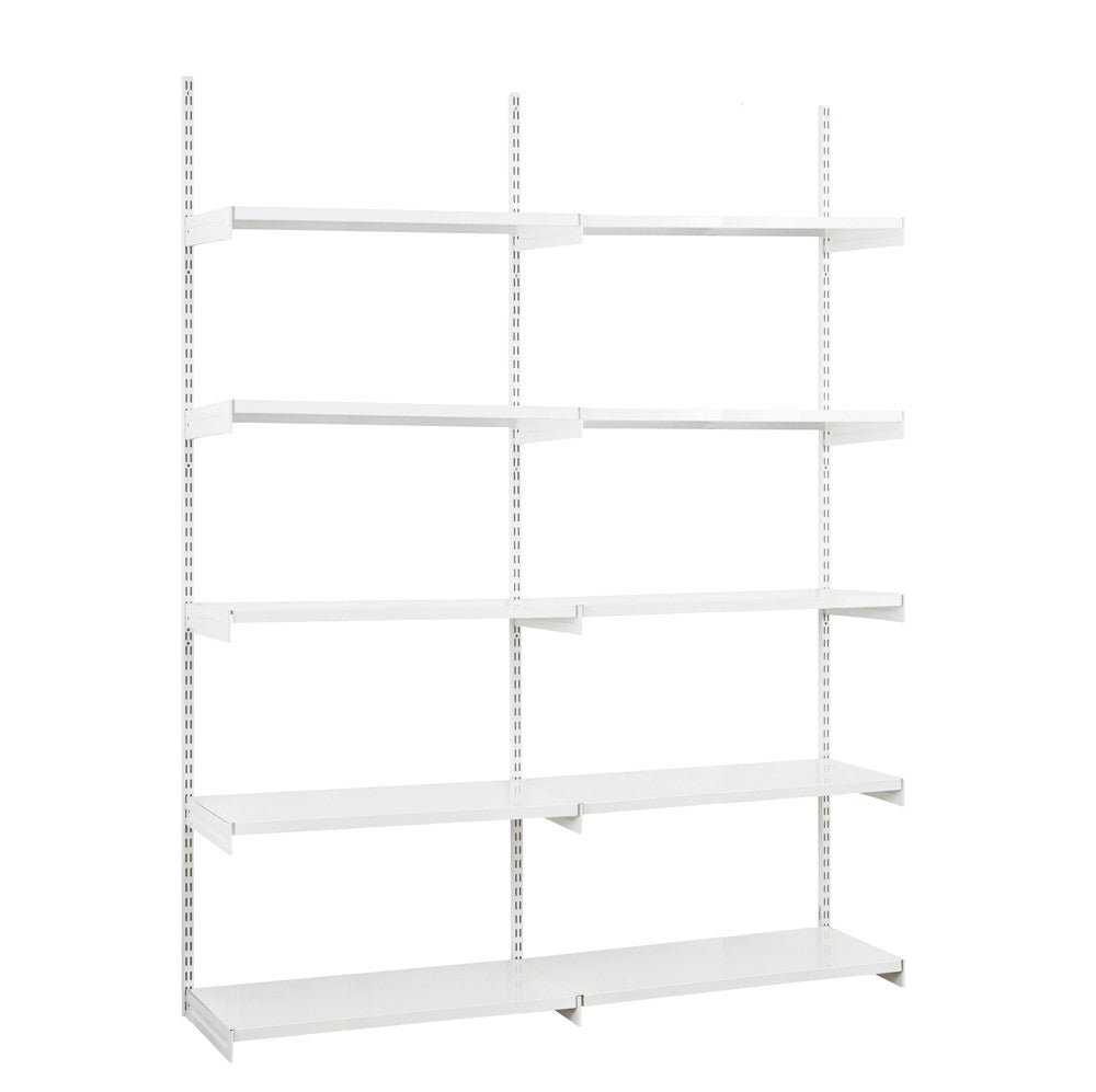 White Twin Slot Shelving Kit - H1980mm, 3 Uprights & 10x 1000mm White Steel Shelves