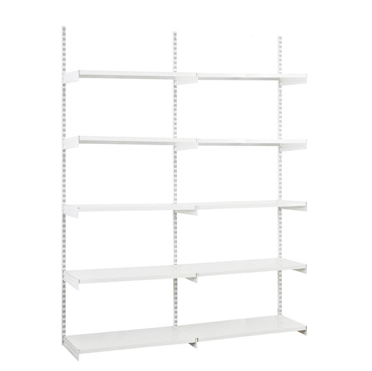 White Twin Slot Shelving Kit - H1980mm, 3 Uprights & 10x 1000mm White Steel Shelves