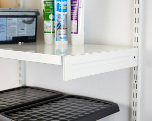 White Twin Slot Shelving Kit - H1980mm, 4 Uprights & 12 White Steel Shelves