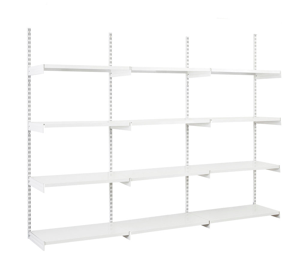 White Twin Slot Shelving Kit - H1980mm, 4 Uprights & 12 White Steel Shelves