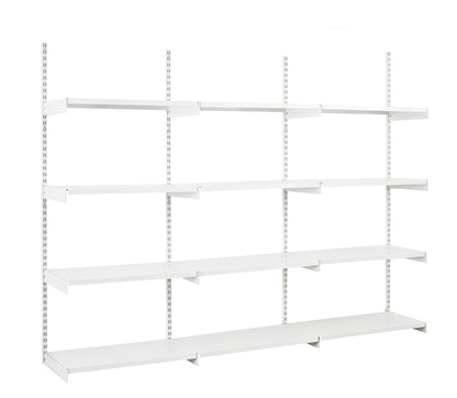 White Twin Slot Shelving Kit - H1980mm, 4 Uprights & 12 White Steel Shelves