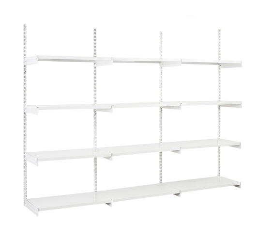 White Twin Slot Shelving Kit - H1980mm, 4 Uprights & 12 White Steel Shelves
