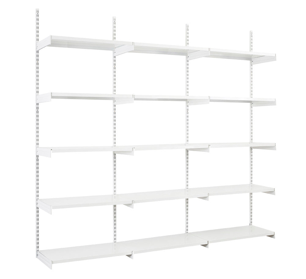 White Twin Slot Shelving Kit - H1980mm, 4 Uprights & 15 White Steel Shelves