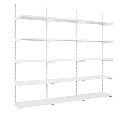 White Twin Slot Shelving Kit - H1980mm, 4 Uprights & 15 White Steel Shelves