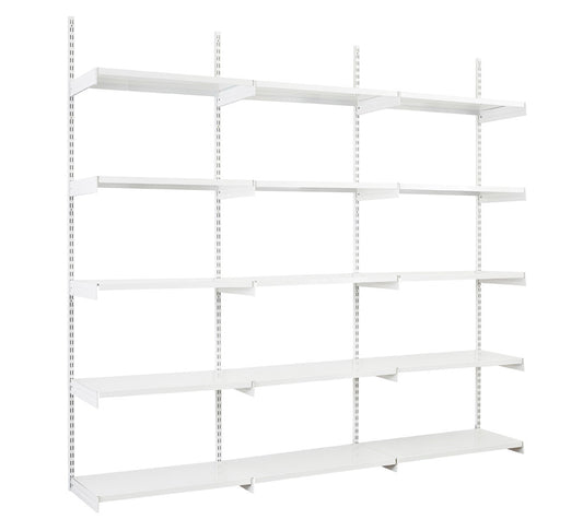 White Twin Slot Shelving Kit - H1980mm, 4 Uprights & 15 White Steel Shelves