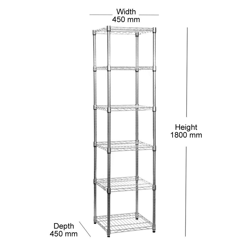 6 Tier Square Chrome Wire Shelving Unit - W450 x D450mm