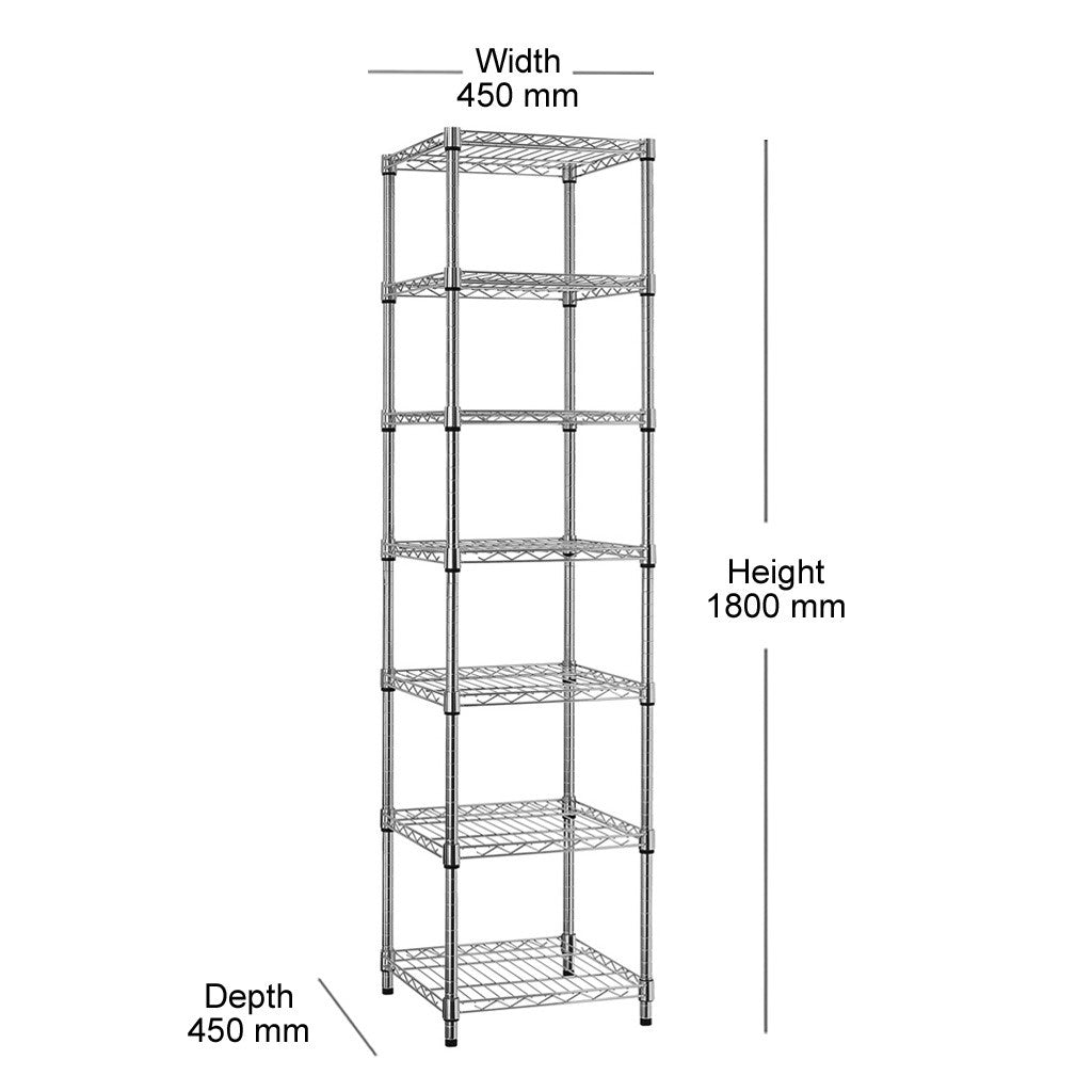 7 Tier Square Chrome Wire Shelving Unit - H1800 x W450 x D450mm
