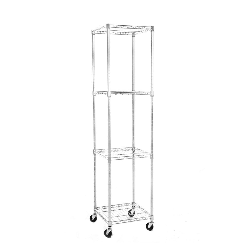 4 Tier Chrome Wire Shelving Unit with Wheels - H1875 x W450 x D450mm