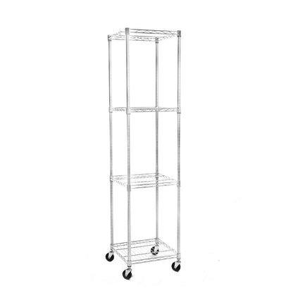 4 Tier Chrome Wire Shelving Unit with Wheels - H1875 x W450 x D450mm