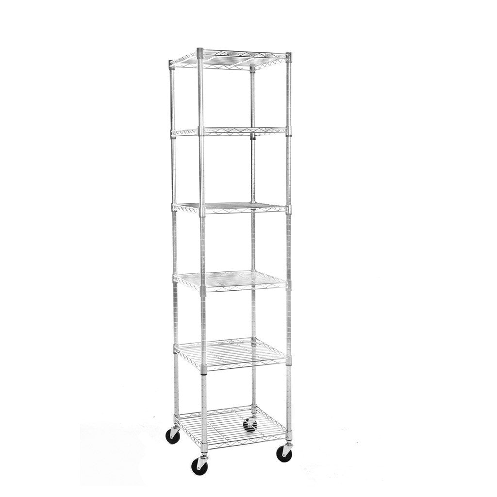 6 Tier Chrome Wire Shelving Unit with Wheels - H1875 x W450 x D450mm