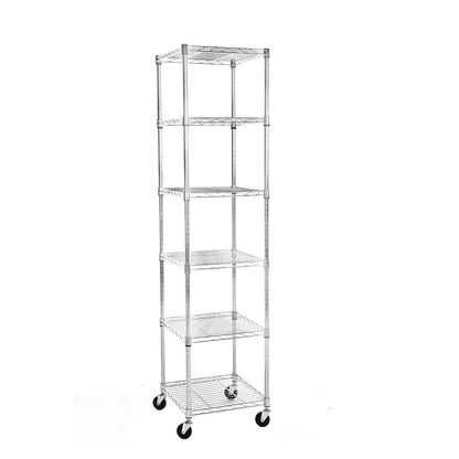 6 Tier Chrome Wire Shelving Unit with Wheels - H1875 x W450 x D450mm