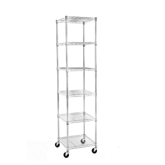 6 Tier Chrome Wire Shelving Unit with Wheels - H1875 x W450 x D450mm