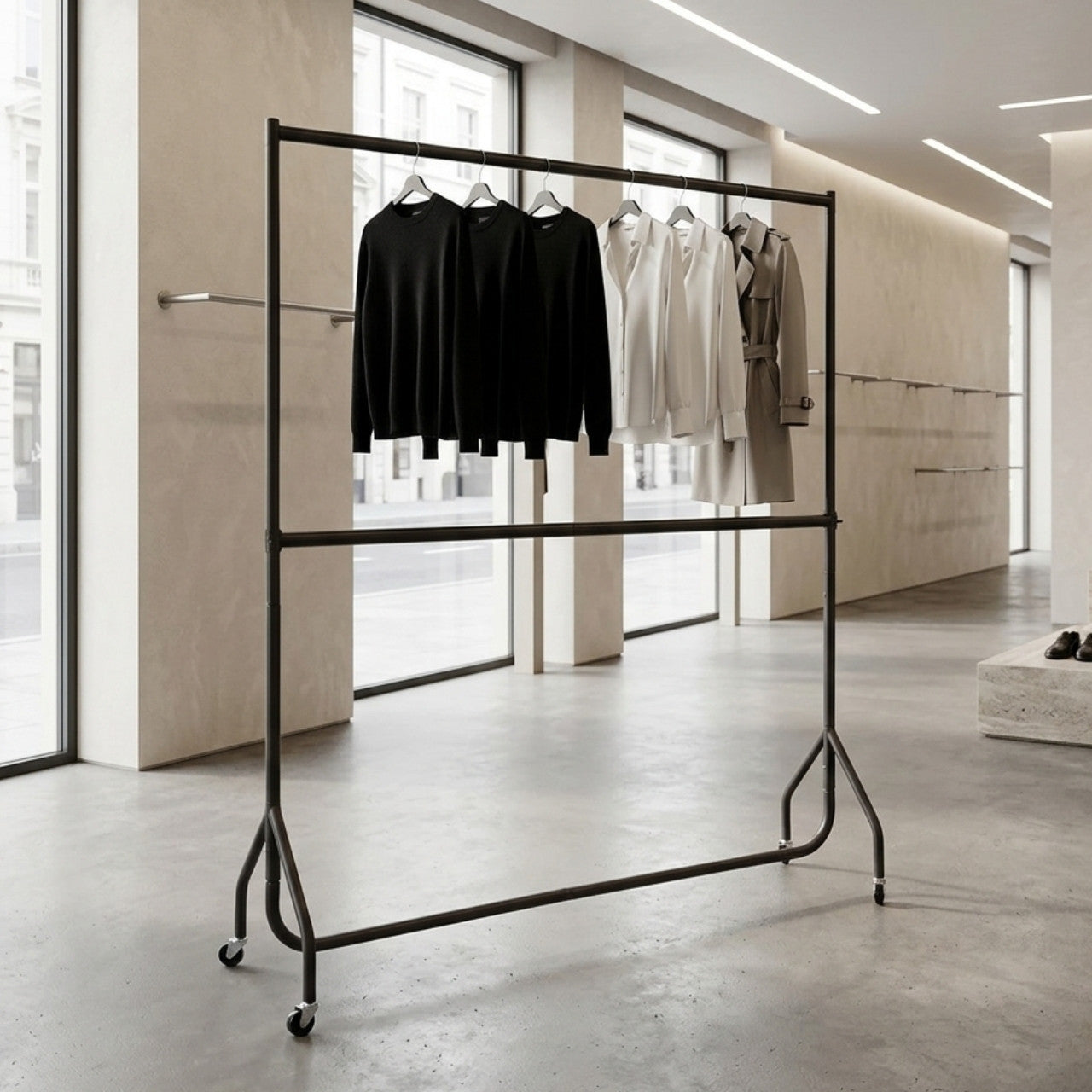 2-Tier Black Heavy-Duty Clothes Rail