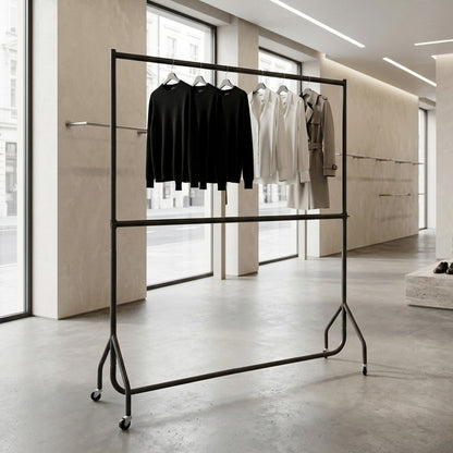 2-Tier Black Heavy-Duty Clothes Rail