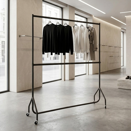 2-Tier Black Heavy-Duty Clothes Rail
