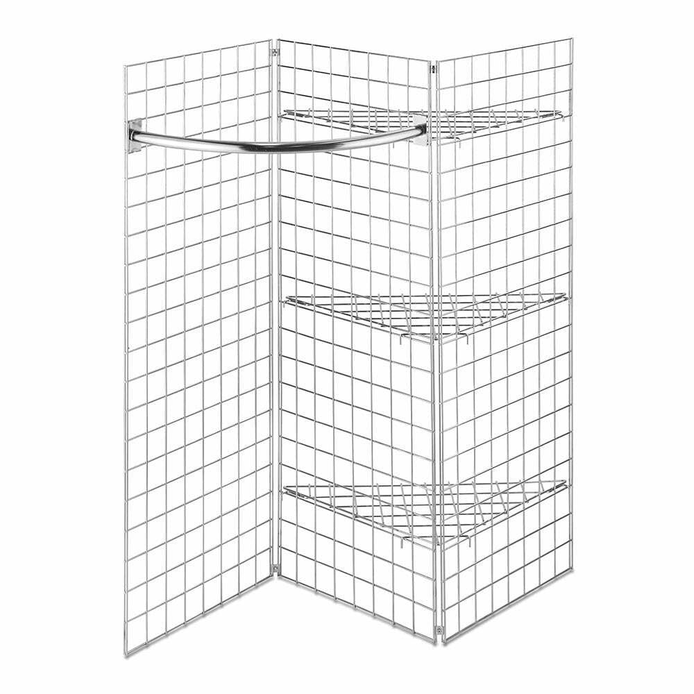 6ft Freestanding Grid Mesh Display Bundle - 3 x Panels, 2 x Hanging Rails, 4 x Wire Shelves