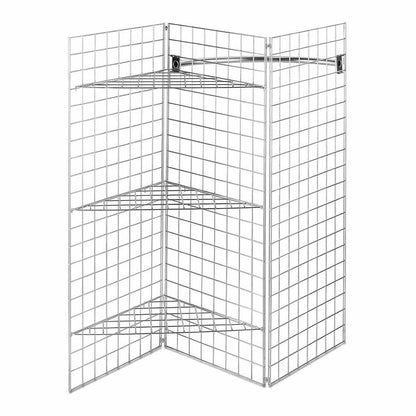 6ft Freestanding Grid Mesh Display Bundle - 3 x Panels, 2 x Hanging Rails, 4 x Wire Shelves