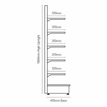 Silver Retail Shelving Modular Wall Unit - 5 x 370mm Shelves - H2100mm