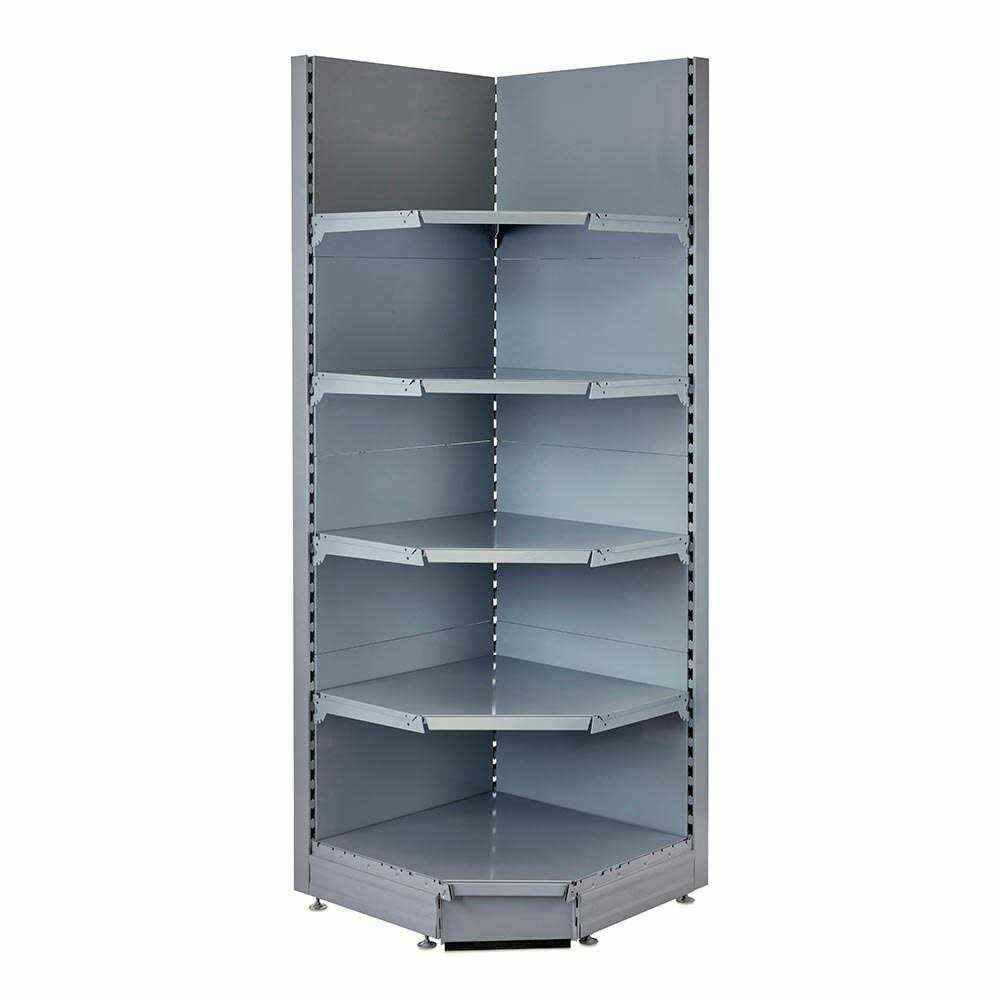 Silver Retail Shelving 90 Deg. Wall Corner Unit - 4 x 370mm Shelves - H2100mm