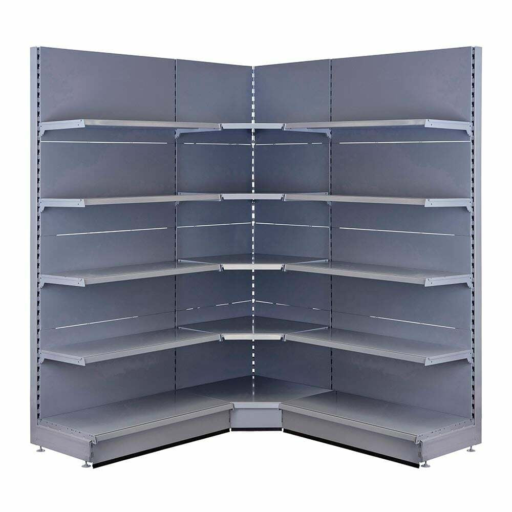 Silver Retail Shelving 90 Deg. Wall Corner Unit - 4 x 370mm Shelves - H2100mm