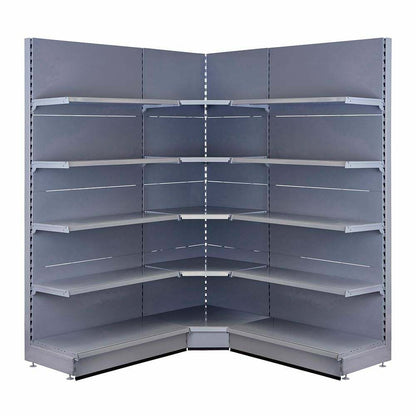 Silver Retail Shelving 90 Deg. Wall Corner Unit - 4 x 370mm Shelves - H2100mm