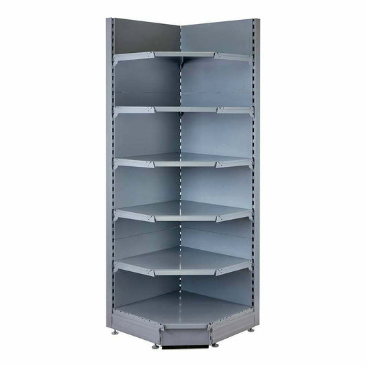 Silver Retail Shelving 90 Deg. Wall Corner Unit - 5 x 370mm Shelves - H2100mm