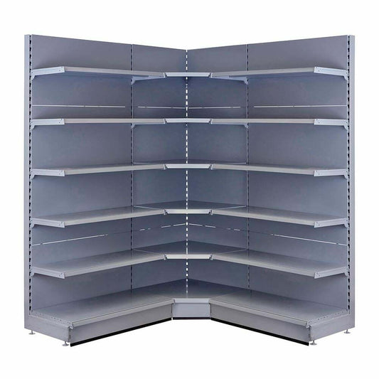 Silver Retail Shelving 90 Deg. Wall Corner Unit - 5 x 370mm Shelves - H2100mm