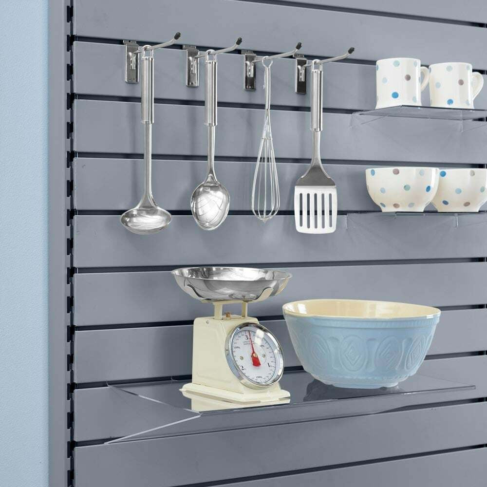Silver Retail Shelving Modular Wall Unit - Slatwall Back Panels - W1000mm - H2100mm