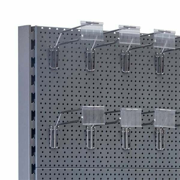 Silver Retail Shelving Modular Wall Unit - Perforated Back Panels - 2 Shelves and 32 Hooks - H2100mm