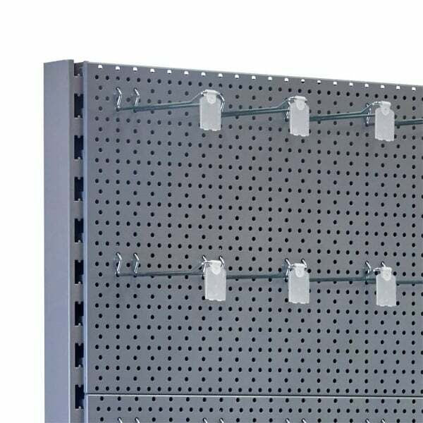 Silver Retail Shelving Wall Unit - Perforated Back Panels - 2 Shelves And 32 Hooks - H2100mm