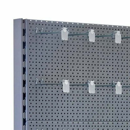 Silver Retail Shelving Wall Unit - Perforated Back Panels - 2 Shelves And 32 Hooks - H2100mm