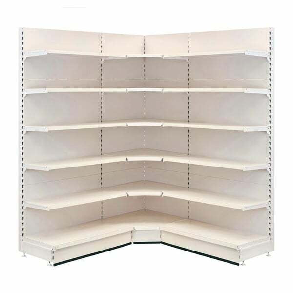 Jura White Retail Shelving 90 Deg. Wall Corner Unit - 5 x 370mm Shelves - H2100mm