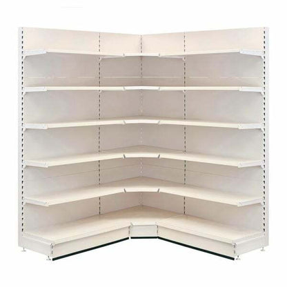 Jura White Retail Shelving 90 Deg. Wall Corner Unit - 5 x 370mm Shelves - H2100mm