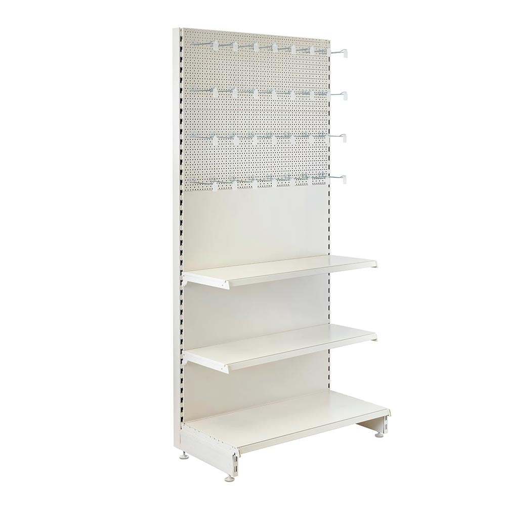 Jura White Retail Shelving Wall Unit - Perforated Back Panels - 2 Shelves and 32 Hooks - H2100mm