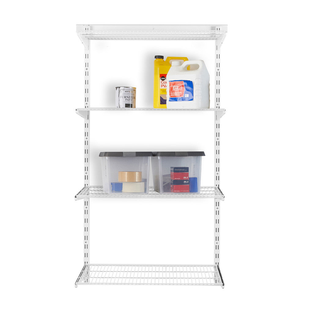Flexx White Wire Shelf System - H1500mm - 4 Shelves