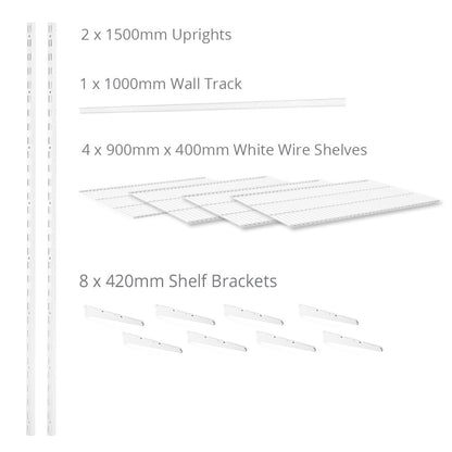 Flexx White Wire Shelf System - H1500mm - 4 Shelves