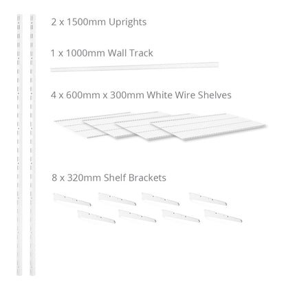 Flexx White Wire Shelf System - H1500mm - 4 Shelves