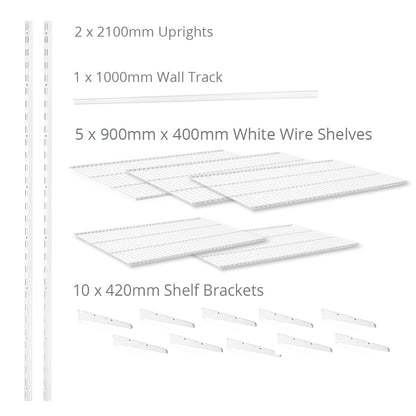 Flexx White Wire Shelf System - H2100mm - 5 Shelves