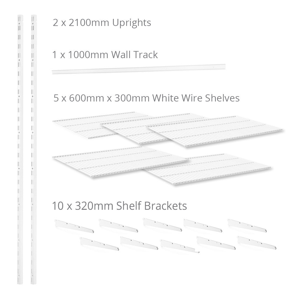 Flexx White Wire Shelf System - H2100mm - 5 Shelves