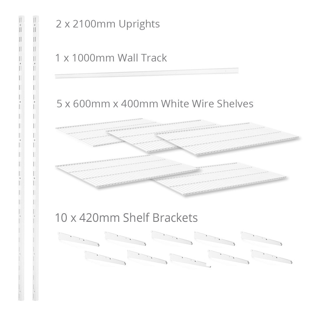 Flexx White Wire Shelf System - H2100mm - 5 Shelves