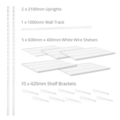 Flexx White Wire Shelf System - H2100mm - 5 Shelves