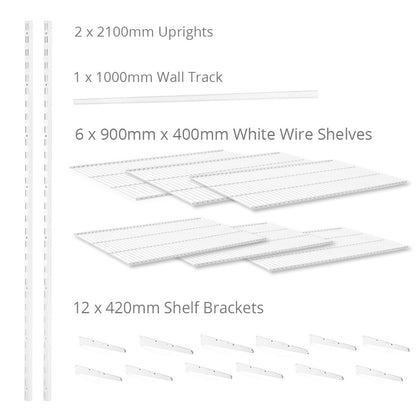 Flexx White Wire Shelf System - H2100mm - 6 Shelves