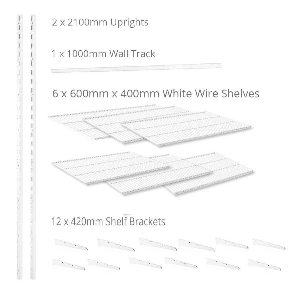 Flexx White Wire Shelf System - H2100mm - 6 Shelves