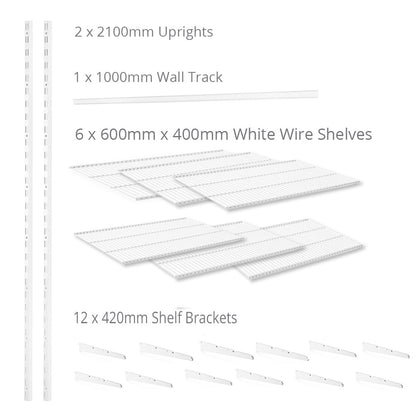 Flexx White Wire Shelf System - H2100mm - 6 Shelves