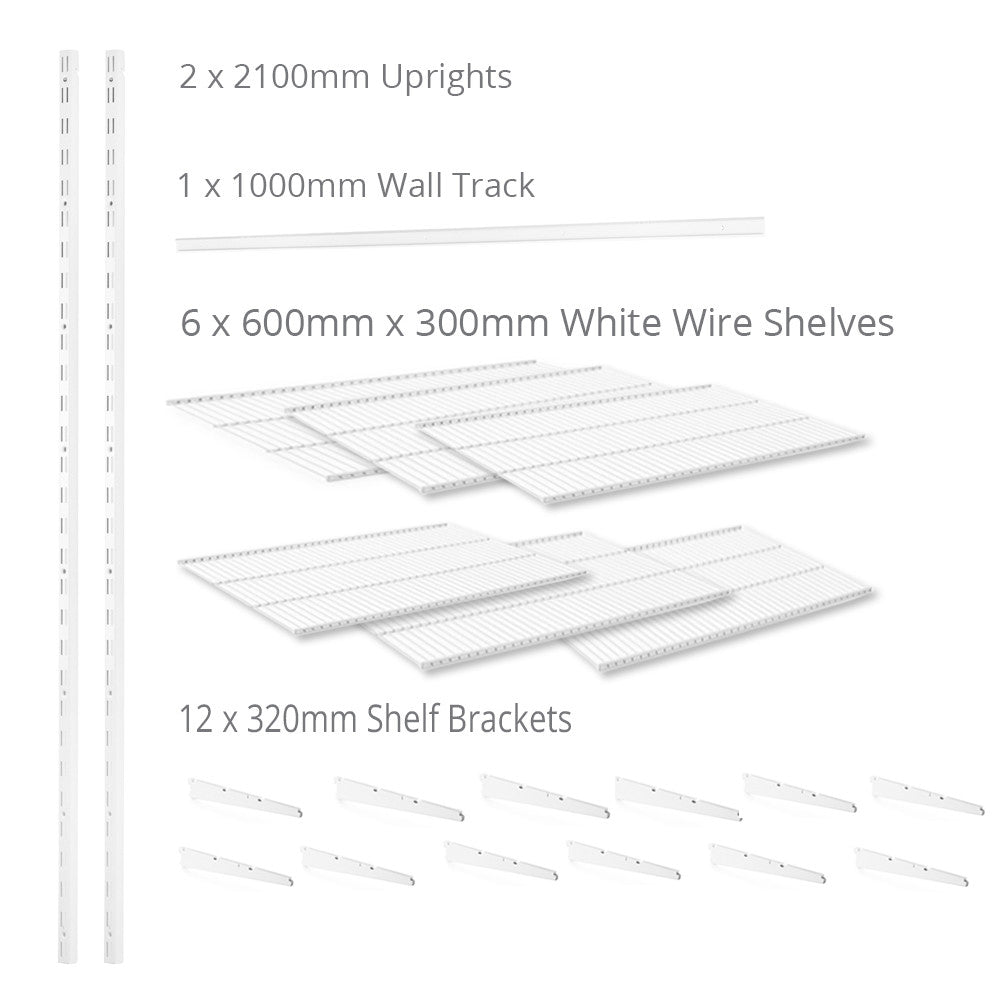 Flexx White Wire Shelf System - H2100mm - 6 Shelves
