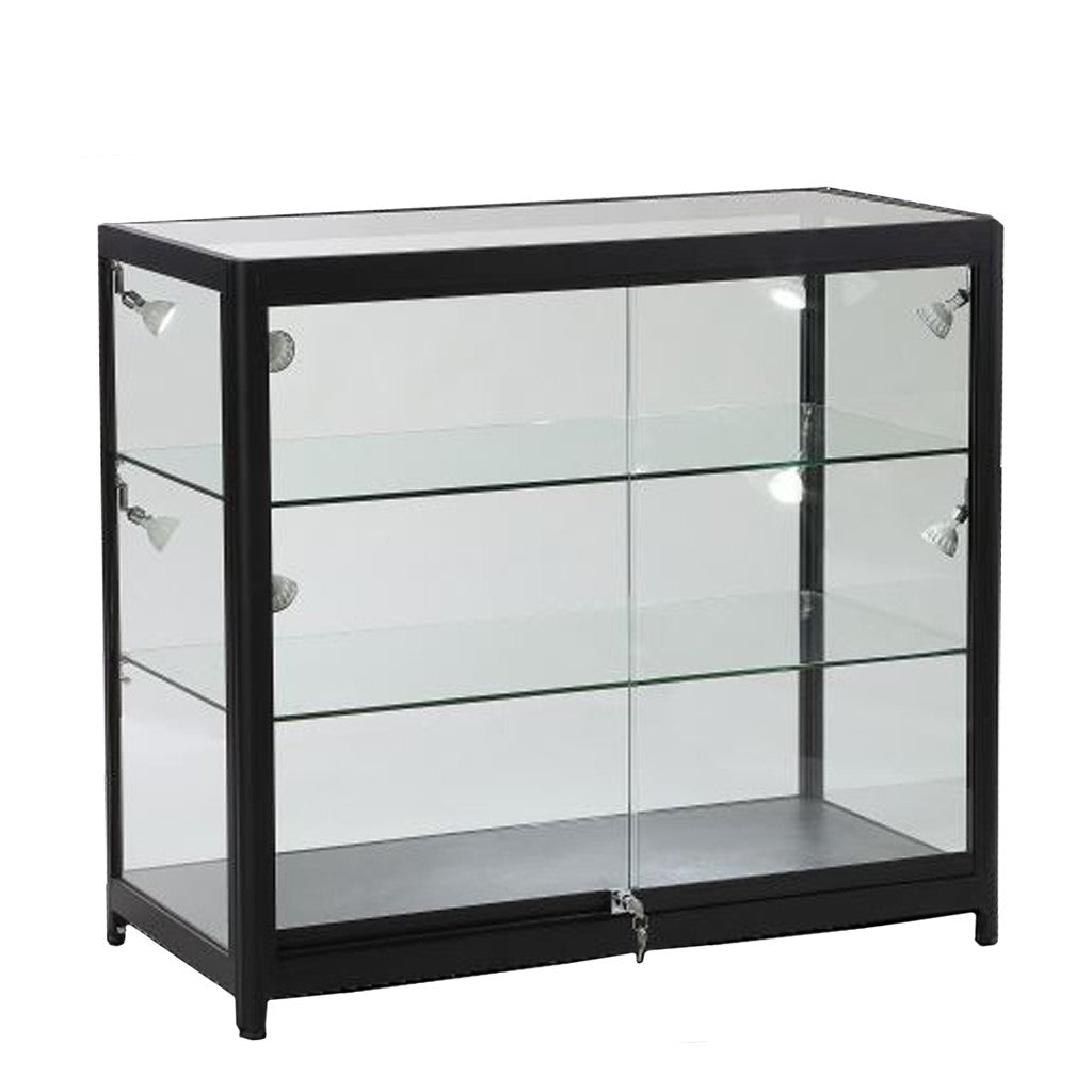 Skyline Slim Black Showcase All-Glass Display with 2 Glass Shelves