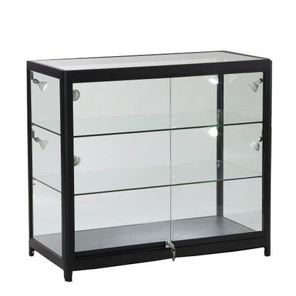 Skyline Slim Black Showcase All-Glass Display with 2 Glass Shelves